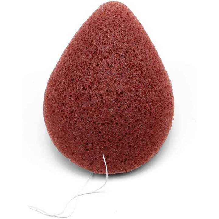The Konjac Sponge Co Facial Sponge med rød leire 1 stk eksfolierende ansiktssvamp rød dråpeformet med porøs tekstur