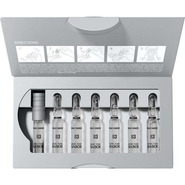 Babor DOC Barrier Protect Ampoule Serum Concentrate 14 ml ansiktsserum med sju glassampuller med niacinamid i grå eske.