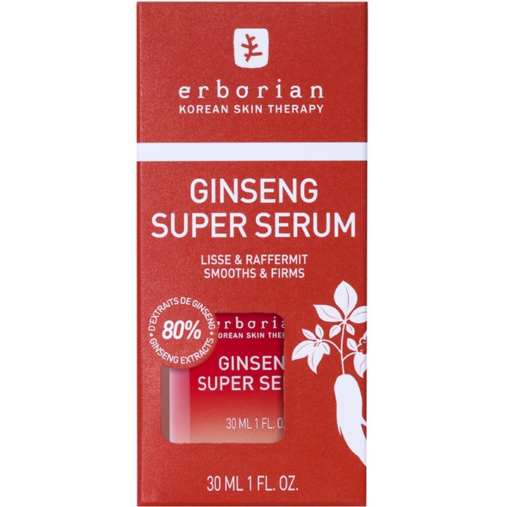 Erborian Ginseng Super Serum 30 ml utjevnende ansiktsserum i rød eske med 80 % ginsengekstrakt
