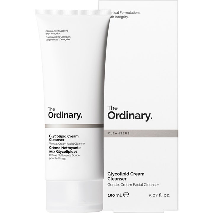 The Ordinary Glycolipid Cream Cleanser 150 ml skånsom ansiktsrens i hvit tube og eske med grå detaljer