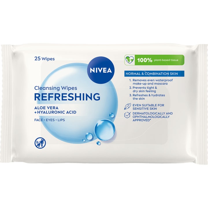 Nivea Refreshing Cleansing Wipes 25 stk renseservietter med aloe vera i hvit plastpakning med blått motiv