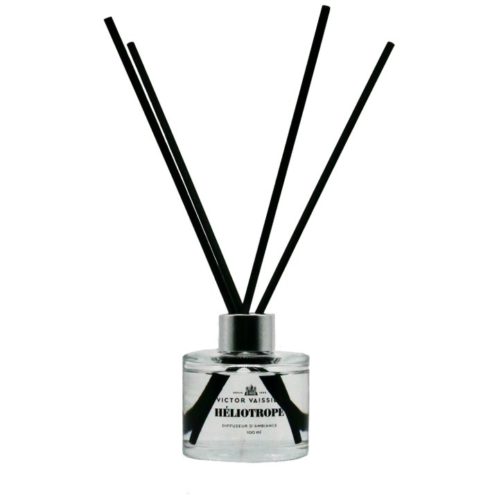 Victor Vaissier Diffuser Héliotrope 100 ml duftpinner i glassflaske med sølvfarget kork som sprer god duft.