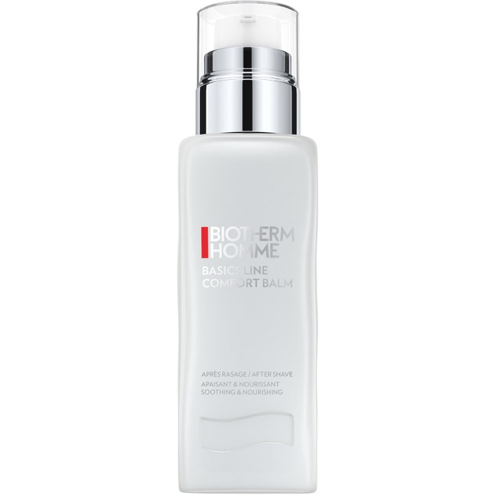 Biotherm Homme Basics Line Comfort Balm 75ml beroligende etterbarberingskrem i hvit frostet flaske med sølvpumpe