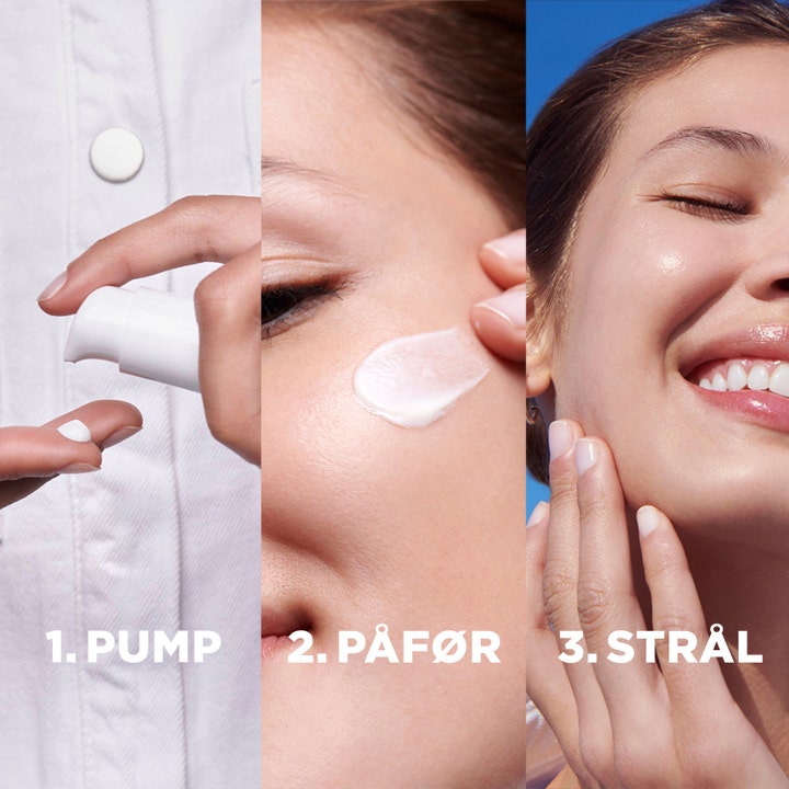 Garnier Skin Active Serum Cream 50 ml vitamin C dagkrem i tre trinn: pump, påfør og strål for en naturlig glød.