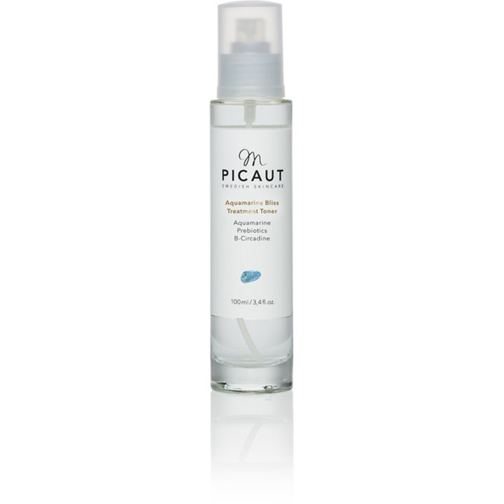 M. Picaut Aquamarine Bliss Treatment Toner 100 ml beroligende ansiktstoner i en slank glassflaske med spraypumpe