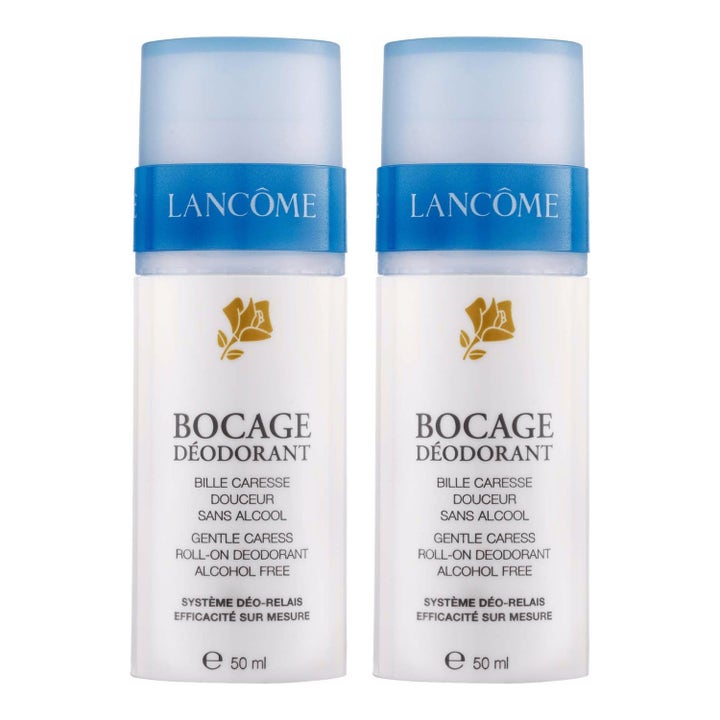 Lancôme Bocage Déodorant 2x50 ml mild alkoholfri roll-on deodorant i to hvite flasker med blå korker og gulllogo