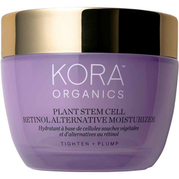 KORA Organics Plant Stem Cell Retinol Alternative Moisturizer oppstrammende ansiktskrem i lilla krukke med gulllokk