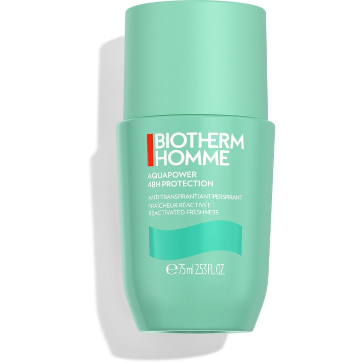 Biotherm Homme Aquapower 75 ml deostick gir friskhet i en lysegrønn beholder med hvit og rød tekst.