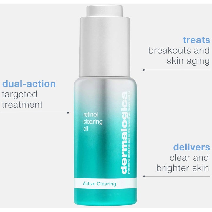 Dermalogica Retinol Clearing oil 30 ml ansiktsolje i turkis flaske som motvirker urenheter og aldringstegn.