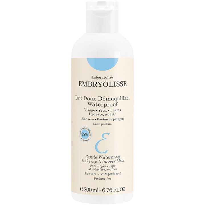 Embryolisse Lait Doux Démaquillant 200 ml sminkefjerner som beroliger huden i hvit plastflaske med blå detaljer