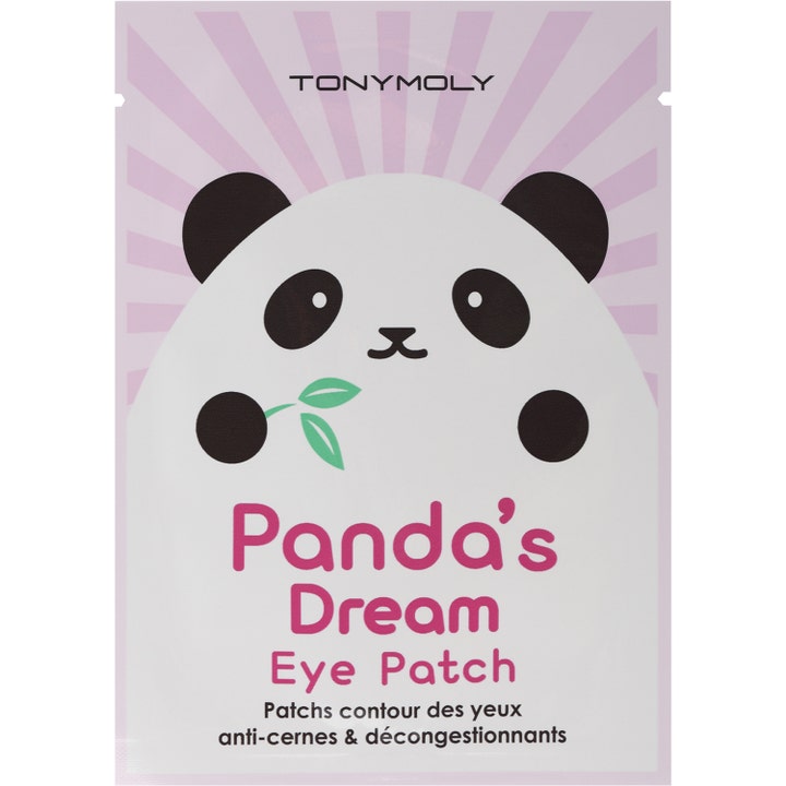 TONYMOLY Panda's Dream Eye Patch 1 par øyemasker som reduserer mørke ringer i lilla sachet med pandaillustrasjon