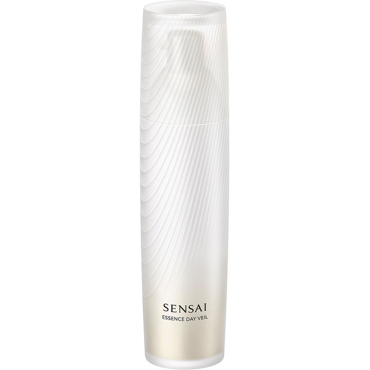 Sensai Essence Day Veil 40 ml beskyttende ansiktsserum i en elegant hvit flaske med bølget tekstur og gullfarget bunn