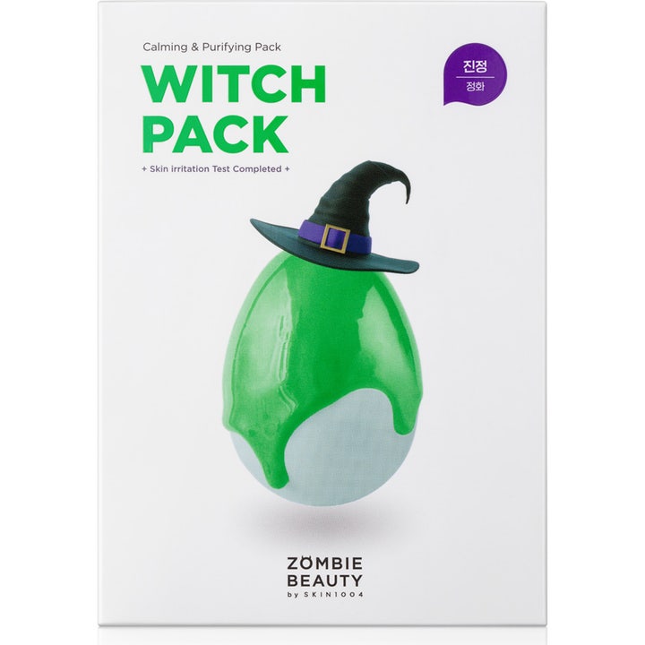SKIN1004 Zombie Beauty Witch Pack 8 stk beroligende ansiktsmaske i hvit eske med grønn tekst og heksehatt