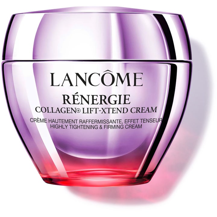 Lancôme Rénergie Collagen Lift-Xtend Cream oppstrammende ansiktskrem som gir løft i lilla glasskrukke med rosa base