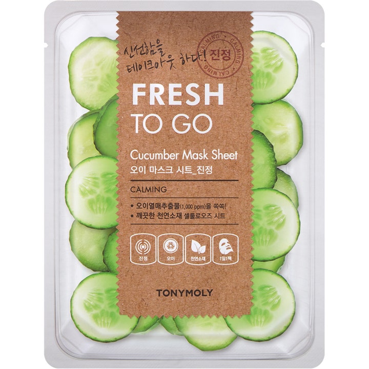 TONYMOLY Fresh To Go Cucumber Mask Sheet 1 stk beroligende ansiktsmaske i gjennomsiktig pakke med agurkskiver
