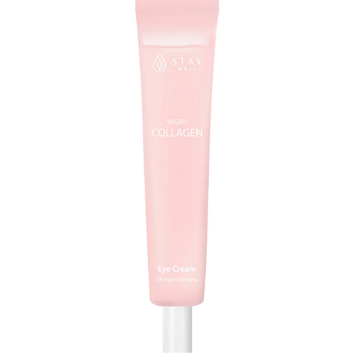 Stay Well Vegan Collagen Eye Cream oppstrammende øyekrem i en lyserosa tube som gir et løft til huden.