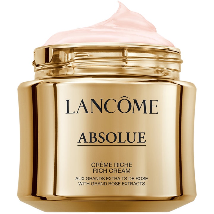 Lancôme Absolue Rich Cream 60 ml nærende dagkrem i gullkrukke med en fyldig rosa tekstur som gir glød.