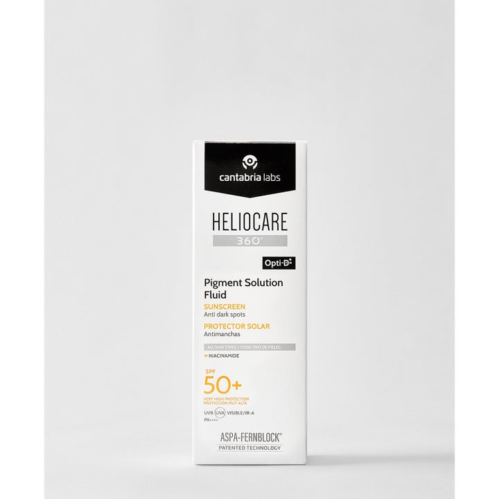 Heliocare Pigment Solution Fluid 50 ml solkrem i hvit eske som forebygger og korrigerer pigmentflekker.