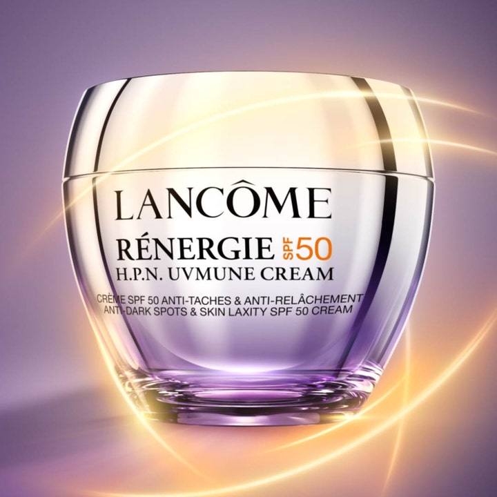 Lancôme Rénergie H.P.N. UVMUNE Cream 50 ml dagkrem mot mørke flekker i lilla og sølv glasskrukke med SPF 50