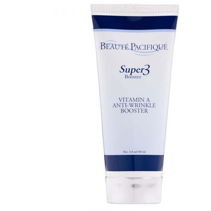 Beauté Pacifique Super3 Booster 100 ml anti-age ansiktskrem i hvit tube med mørkeblå detaljer.