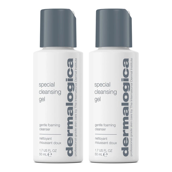 Dermalogica Special Cleansing Gel 50 ml skånsom ansiktsrens i to hvite plastflasker med mørkegrå lokk.