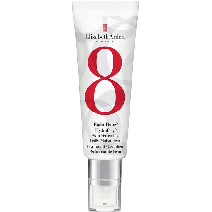 Elizabeth Arden Eight Hour HydraPlay Skin Perfecting Daily Moisturizer 45 ml ansiktskrem i hvit tube med stor rød 8-tall.