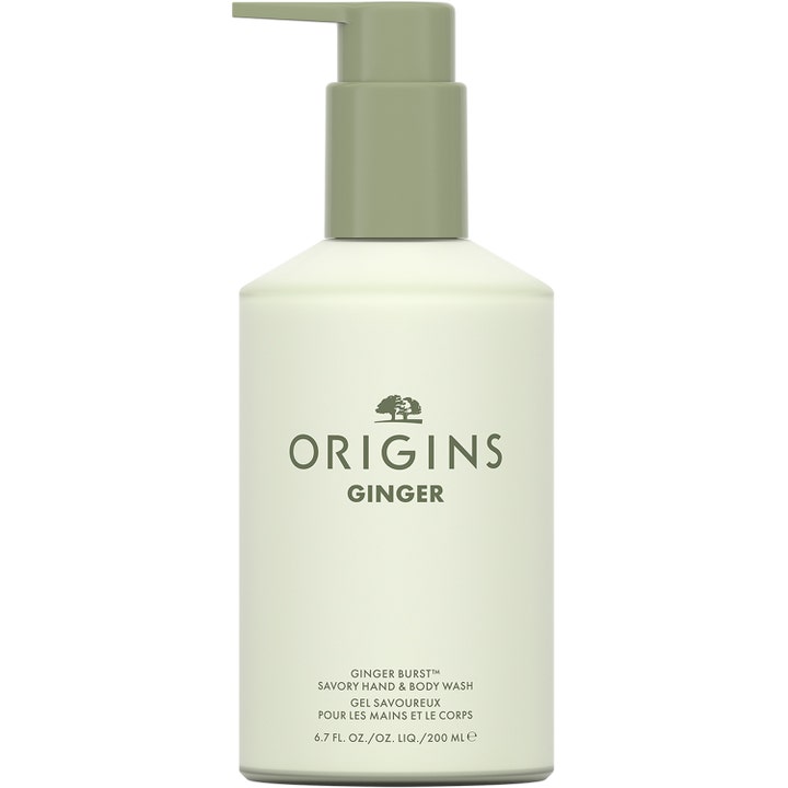 Origins Ginger Burst 200 ml rensende kroppsvask i en lys grønn pumpeflaske som gir en frisk følelse.