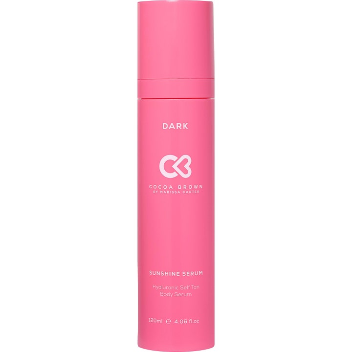Cocoa Brown Sunshine Serum Dark 120ml selvbruning i rosa flaske som gir fuktighet med hyaluronsyre