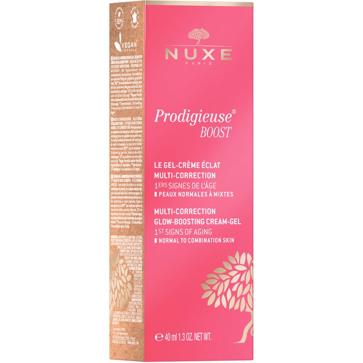 Nuxe Créme Prodigieuse Boost 40 ml vegansk ansiktskrem for glød i rosa og gullfarget ytterforpakning