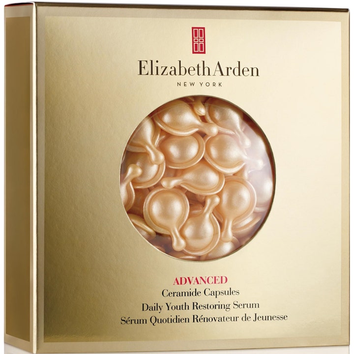 Elizabeth Arden Advanced Ceramide Capsules styrkende ansiktsserum i gulleske med synlige gylne kapsler