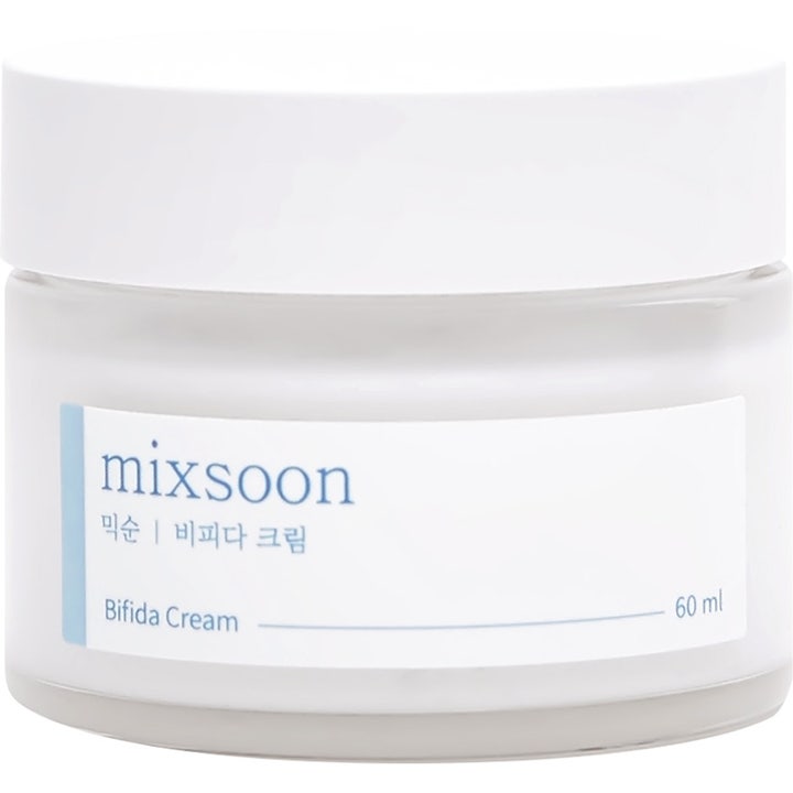 Mixsoon Bifida Cream 60 ml styrkende ansiktskrem i frostet glasskrukke med hvitt lokk og hvit etikett