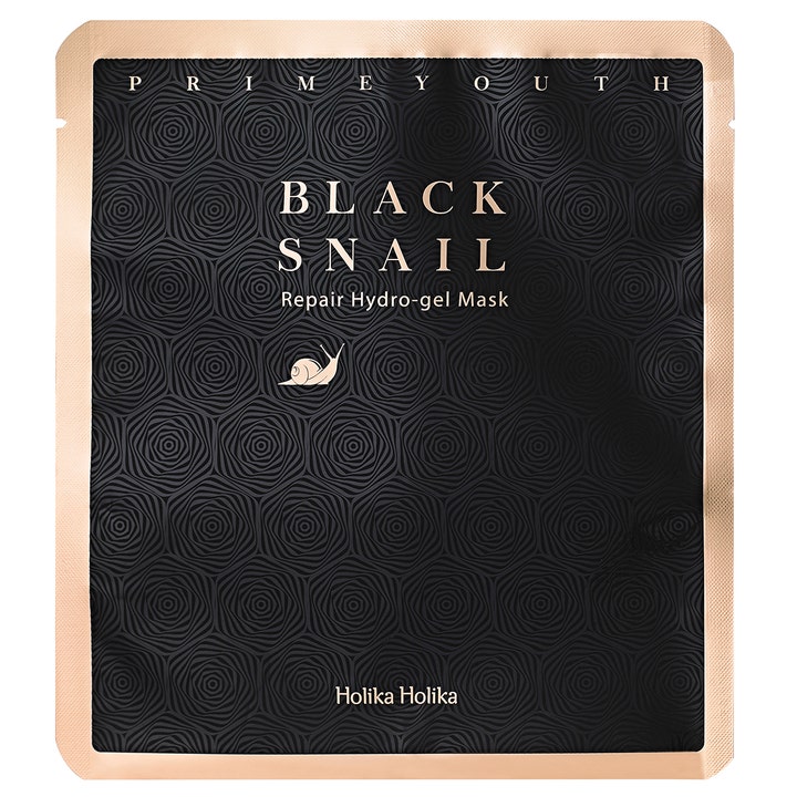 Holika Holika Prime Youth Black Snail Repair Hydro-gel Mask 25 g reparerende maske i sort forpakning med gullkant