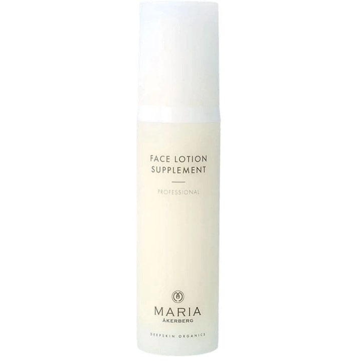 Maria Åkerberg Face Lotion Supplement nærende ansiktskrem i en minimalistisk hvit sylindrisk flaske.