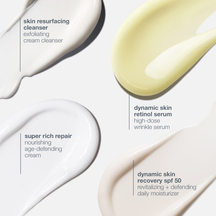 Dermalogica Skin Aging Solutions 70 ml viser kremete teksturer av retinol serum og ansiktskrem med SPF 50