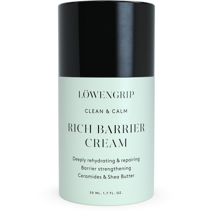 Löwengrip Clean & Calm Rich Barrier Cream 50 ml reparerende ansiktskrem i lysegrønn beholder med svart lokk