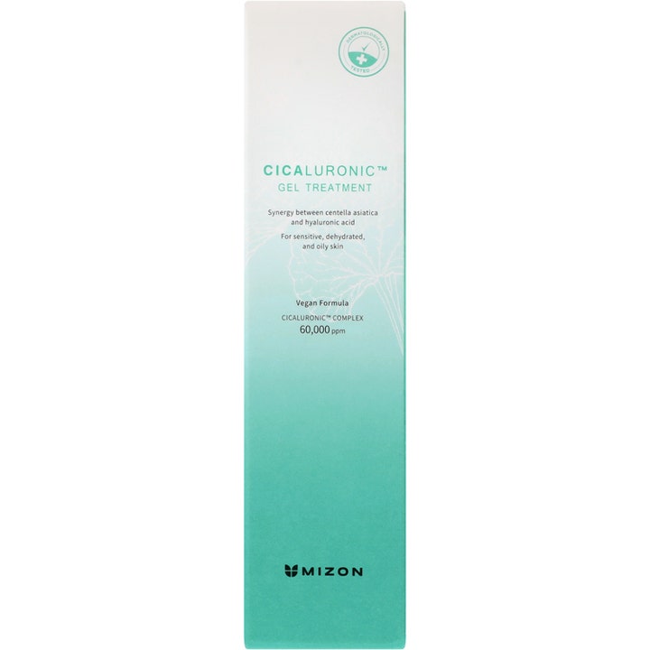Mizon Cicaluronic Gel Treatment 50 ml beroligende ansiktsgel i hvit og grønn eske med vegansk formel for sensitiv hud