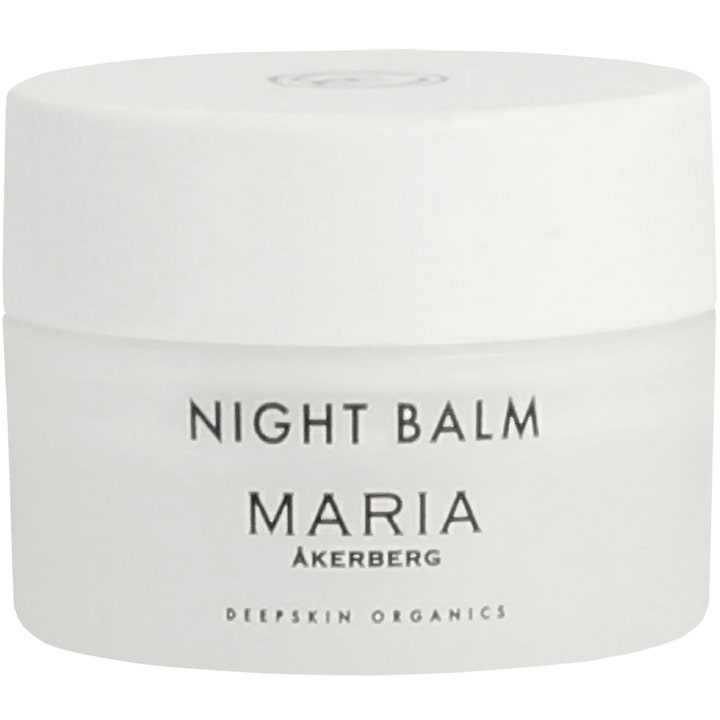 Maria Åkerberg Night Balm nærende nattkrem i hvit krukke med hvitt lokk som gir fuktighet og pleier huden.
