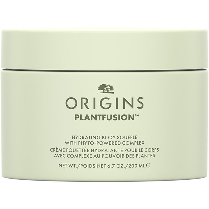 Origins Plantfusion Hydrating Body Souffle 200 ml fuktighetsgivende kroppskrem i lysegrønn krukke med matchende lokk.
