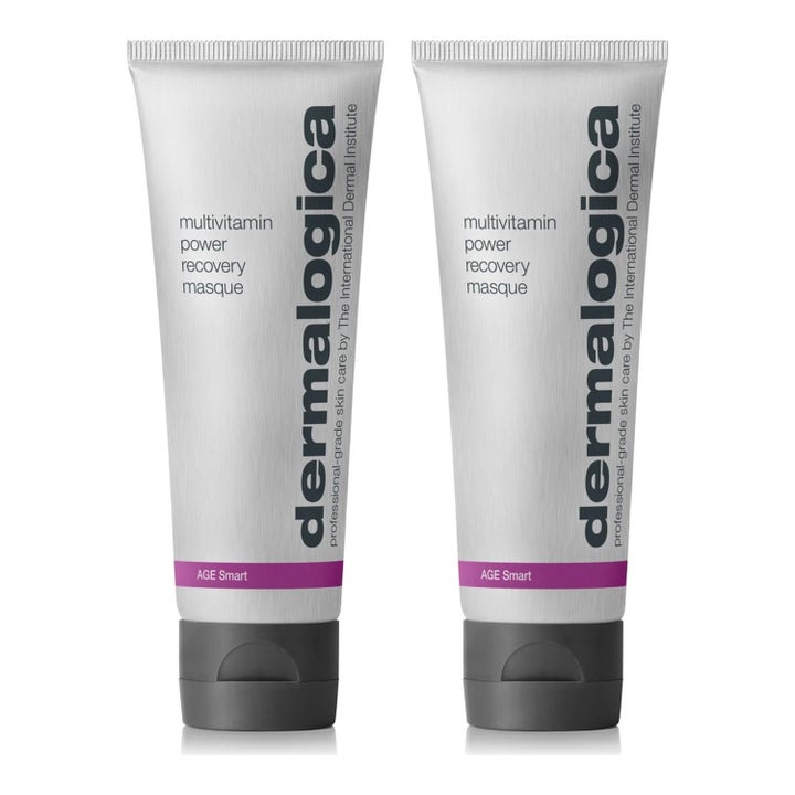 Dermalogica Multivitamin Power Recovery Masque pleiende ansiktsmaske i to sølvfargede tuber med lilla stripe