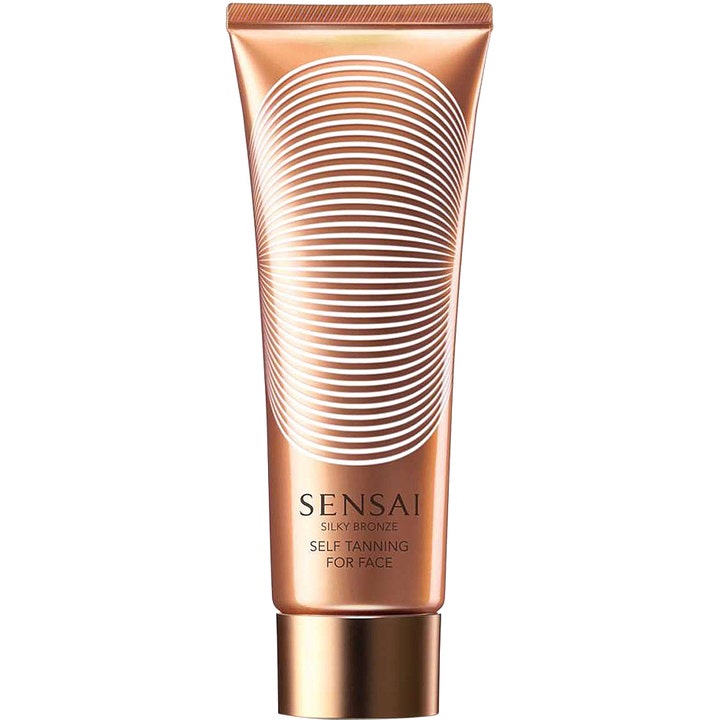 Sensai Silky Bronze Self Tanning For Face 50ml ansiktsselvbruning gir glød i en bronsefarget tube med hvite sirkler