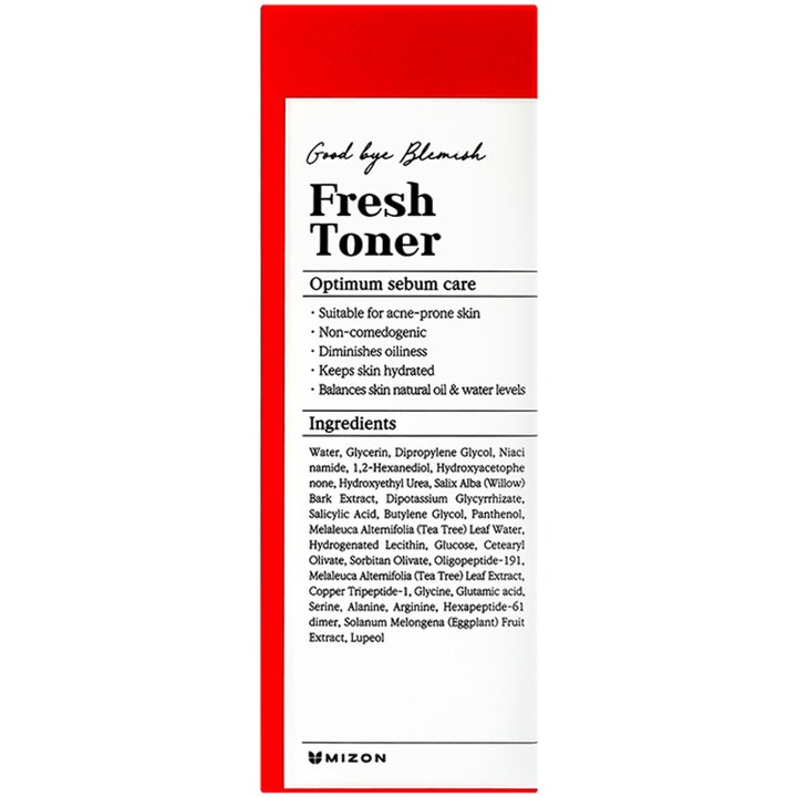 Mizon Good Bye Blemish Fresh Toner 120 ml balanserer fet hud i rød og hvit ytteremballasje