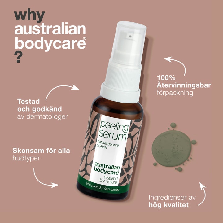 Australian Bodycare Lime Pearl Serum 30 ml peeling serum med AHA og niacinamid i brun flaske med hvit pumpe.