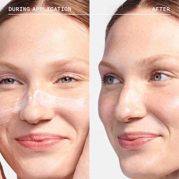 Clinique Moisture Surge SPF25 50 ml dagkrem gir fuktighet og glød vist i en før og etter-sammenligning.