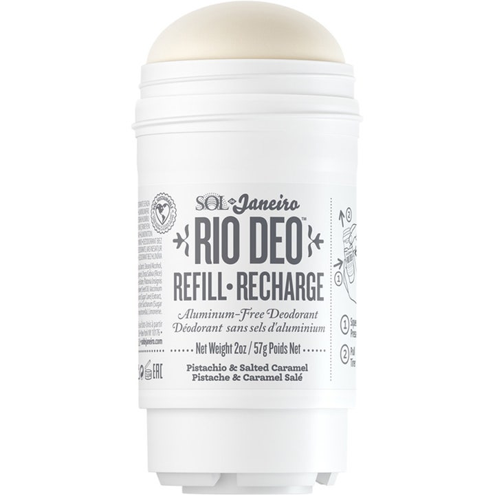Sol de Janeiro Rio Deo Refill 57g aluminiumfri deodorant i hvit plastemballasje med synlig lys og kremet stift