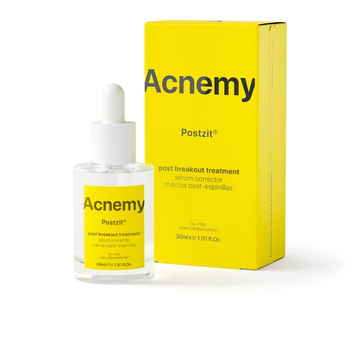 Niche Beauty Lab Acnemy Postzit 30 ml oljefri behandling mot kvisearr i klar flaske med gul eske