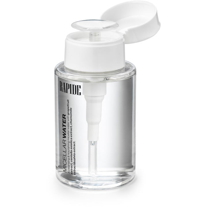 Rapide Micellar Water Clear 160 ml pleiende ansiktsrens i klar flaske med hvit trykkpumpe og sølvetikett