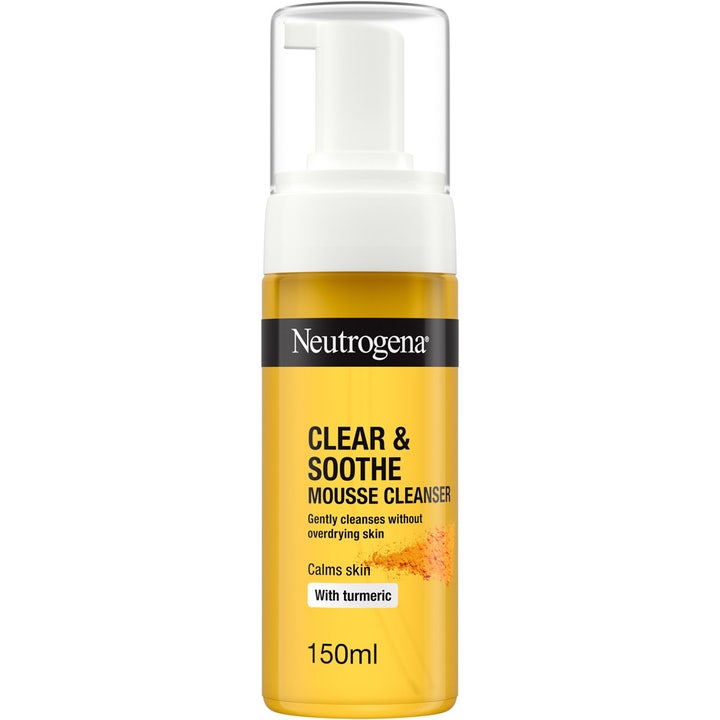 Neutrogena Clear & Soothe Mousse Cleanser 150ml beroligende ansiktsrens med gurkemeie i gul pumpeflaske