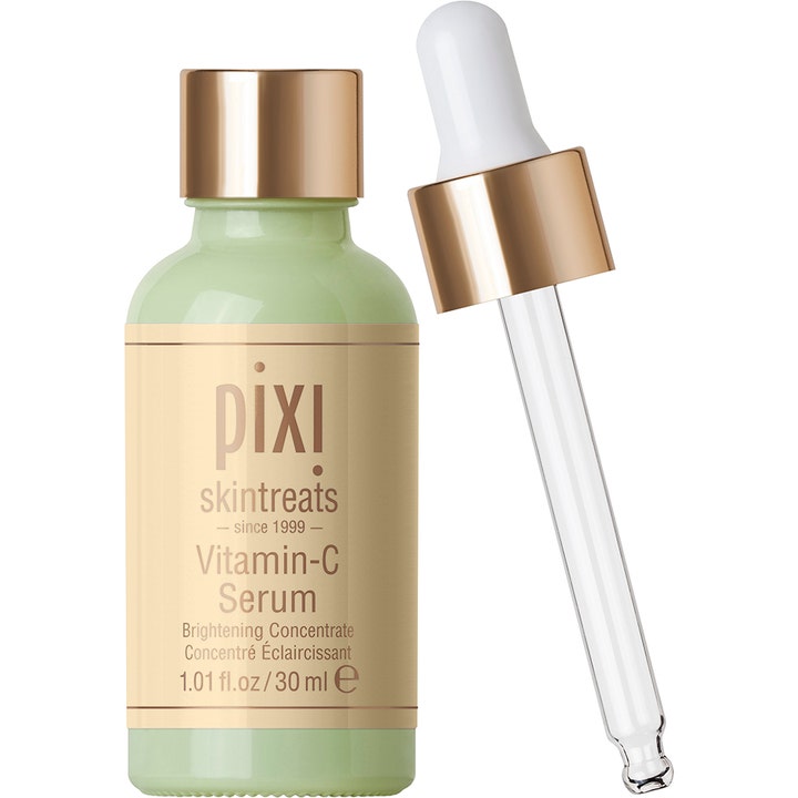 Pixi Vitamin-C Serum 30 ml gir glød i lysegrønn glassflaske med pipette og gulldetaljer.