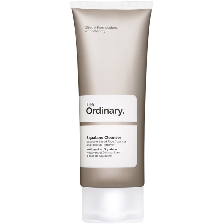 The Ordinary Squalane Cleanser 150 ml fuktighetsgivende ansiktsrens i gråaktig tube med hvit kork.