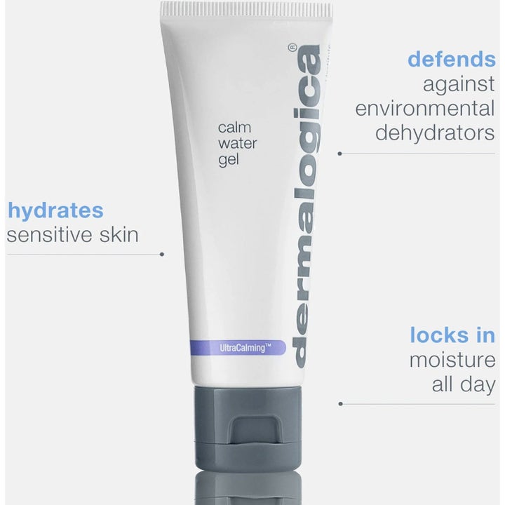 Dermalogica UltraCalming Calm Water Gel fuktighetsgivende ansiktskrem i hvit tube som låser inn fuktighet hele dagen.